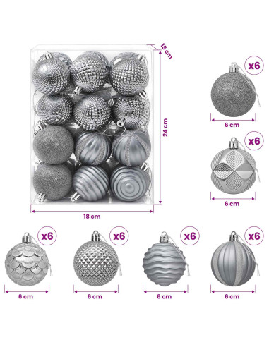 Set di Palline di Natale 36 pz Grigio 6 cm Polistirolo