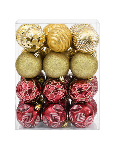 Set di Palline di Natale 36 pz Oro e rosso vino 6 cm