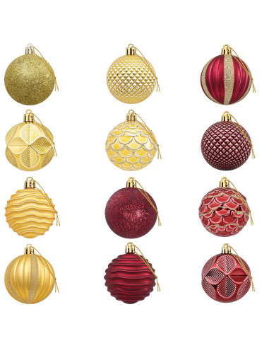 Set di Palline di Natale 36 pz Oro e rosso vino 6 cm