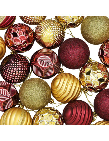 Set di Palline di Natale 36 pz Oro e rosso vino 6 cm