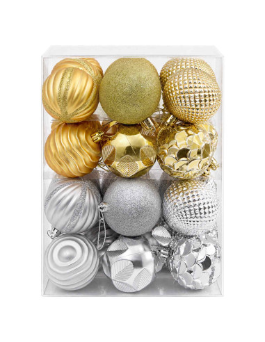 Set di Palline di Natale 36 pz Argento e oro 6 cm Polistirolo