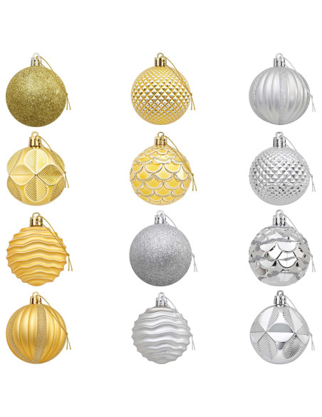 Set di Palline di Natale 36 pz Argento e oro 6 cm Polistirolo