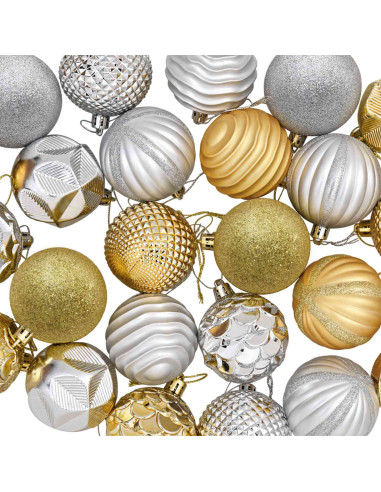 Set di Palline di Natale 36 pz Argento e oro 6 cm Polistirolo
