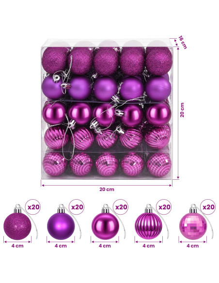 Set di Palline di Natale 100 pz Lillà 4 cm Polistirolo