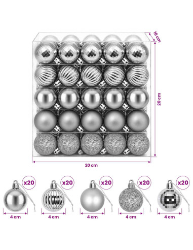 Set di Palline di Natale 100 pz Grigio 4 cm Polistirolo