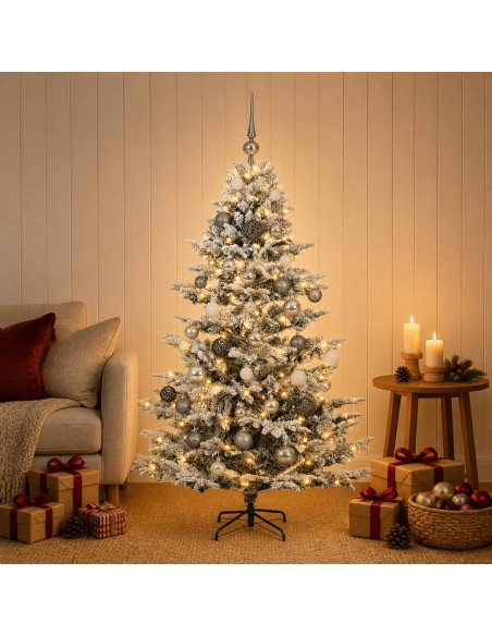 Albero di Natale artificiale con palline 150 cm 150 LED