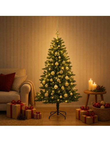 Albero di Natale Artificiale con Palline 150 cm 150 LED