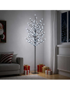 Albero di Natale con palline LED Nero 180 cm Acciaio 220 LED