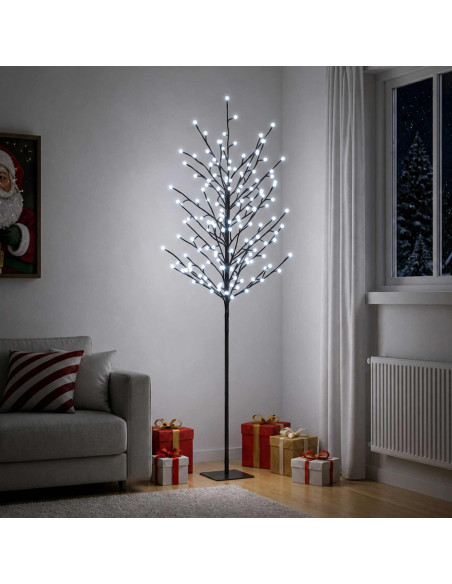 Albero di Natale con palline LED Nero 180 cm Acciaio 220 LED