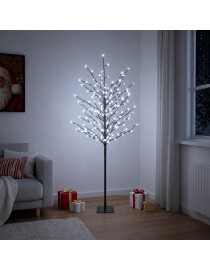 Albero di Natale con palline LED Nero 150 cm Acciaio 185 LED