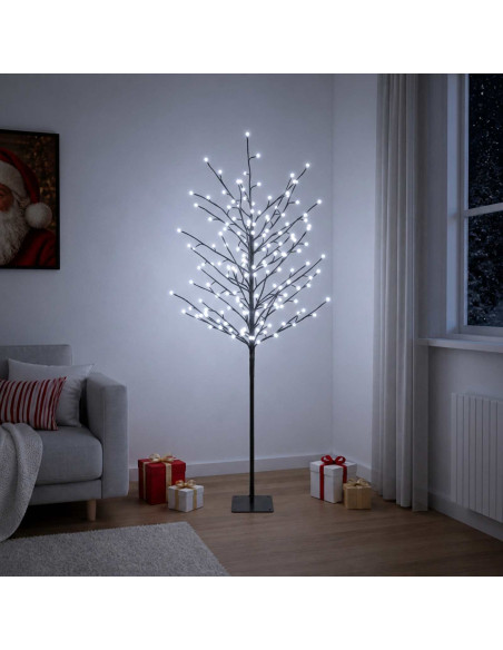 Albero di Natale con palline LED Nero 150 cm Acciaio 185 LED