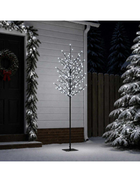 Albero di Natale con palline LED Nero 180 cm Acciaio 220 LED