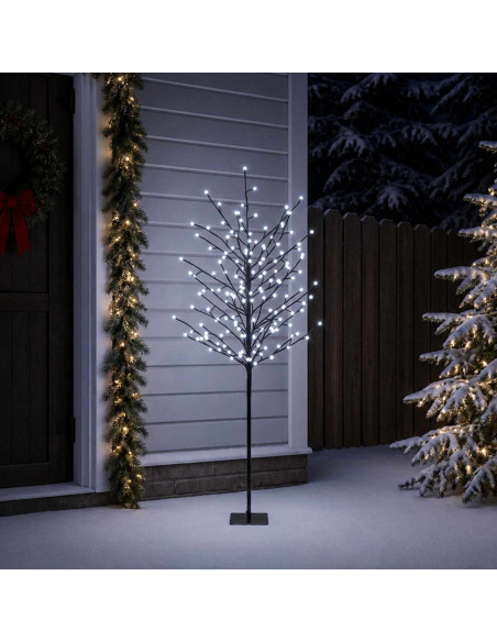 Albero di Natale con palline LED Nero 150 cm Acciaio 185 LED
