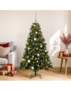 Albero di Natale Artificiale con Palline 150 cm 150 LED