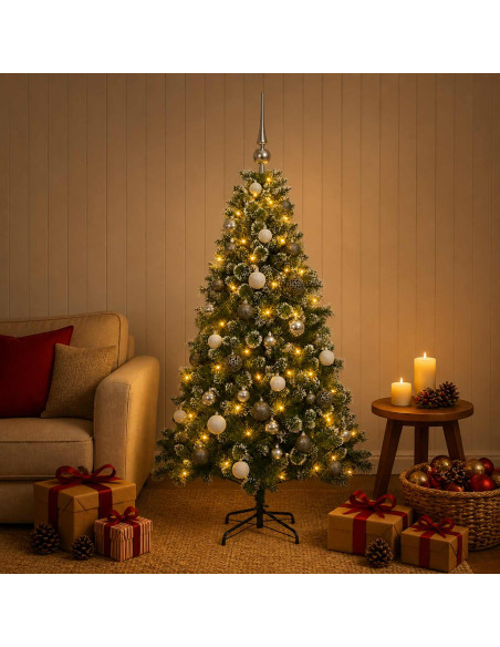Albero di Natale Artificiale con Palline 150 cm 150 LED