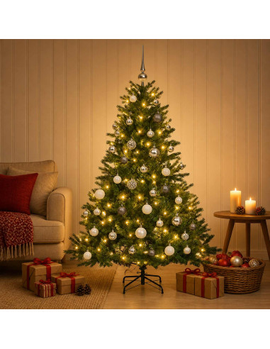 Albero di Natale artificiale con palline 150 cm 150 LED