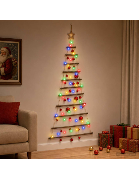 Albero di Natale appeso con palle 150 cm 80 LED Multicolore