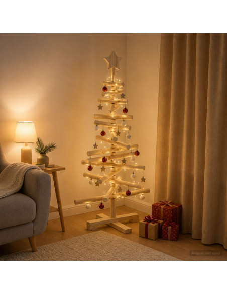 Albero di Natale in legno KOTKA 90 cm Legno Massello di Pino