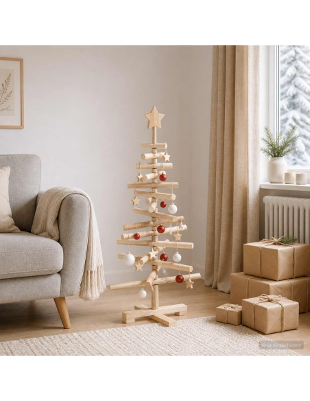Albero di Natale in legno KOTKA 90 cm Legno Massello di Pino