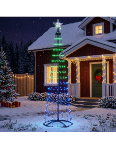 Albero di Natale a cono LED 180 cm 250 LED Multicolore Acciaio