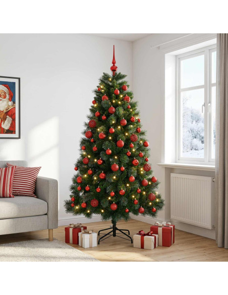 Albero di Natale artificiale con palline 180 cm 300 LED