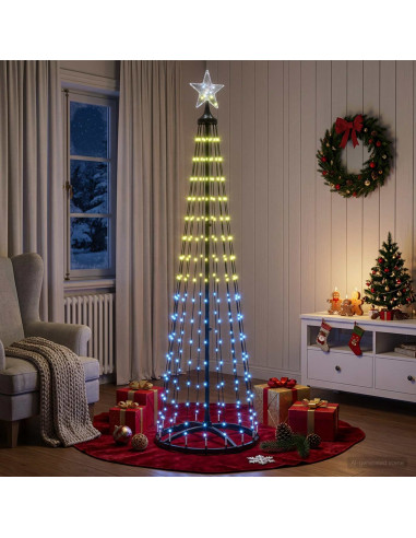 Albero di Natale a cono LED 180 cm 250 LED Multicolore Acciaio