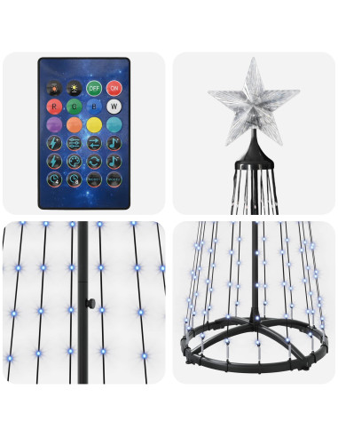 Albero di Natale a cono LED 180 cm 250 LED Multicolore Acciaio