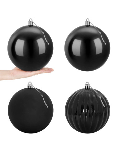 Set di palline di Natale XXL 4 pz Nero Ø 20 cm Plastica