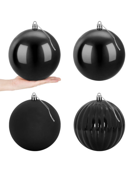 Set di palline di Natale XXL 4 pz Nero Ø 20 cm Plastica
