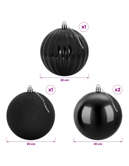 Set di palline di Natale XXL 4 pz Nero Ø 20 cm Plastica