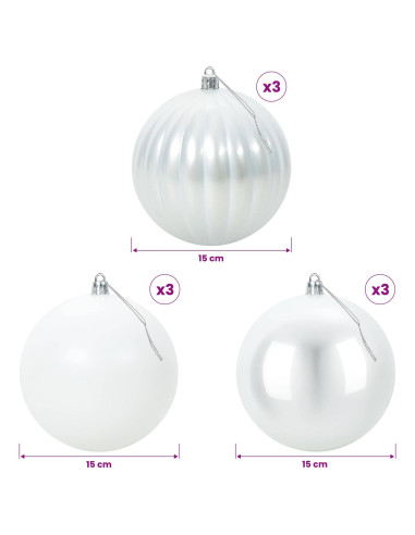 Set di palline di Natale XL 9 pz Bianco Ø 15 cm Plastica