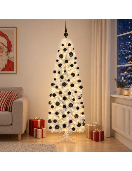 Albero di Natale Artificiale Slim con Palline 210 cm 300 LED