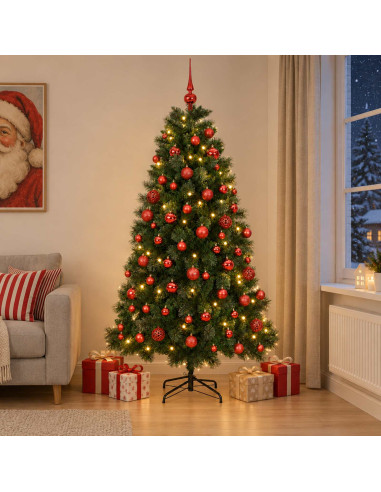Albero di Natale artificiale con palline 210 cm 300 LED
