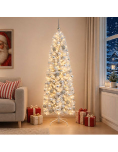 Albero di Natale Artificiale Slim con Palline 210 cm 300 LED