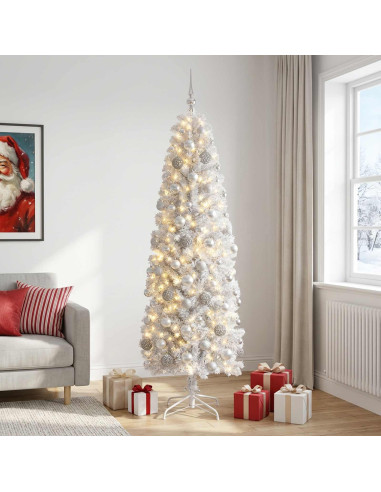 Albero di Natale Artificiale Slim con Palline 210 cm 300 LED