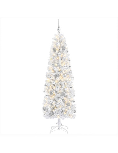Albero di Natale Artificiale Slim con Palline 210 cm 300 LED
