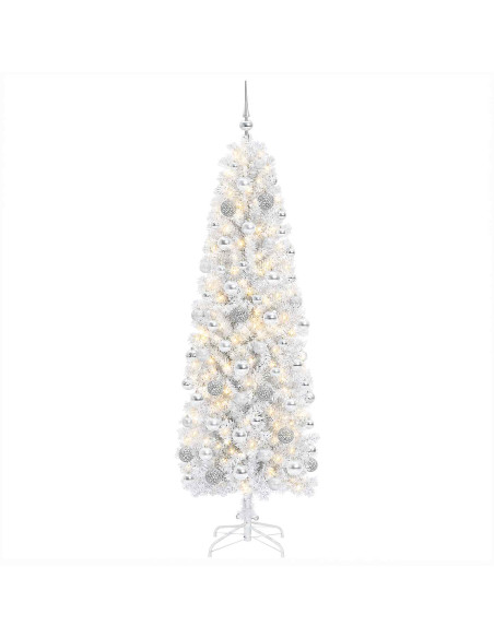 Albero di Natale Artificiale Slim con Palline 210 cm 300 LED