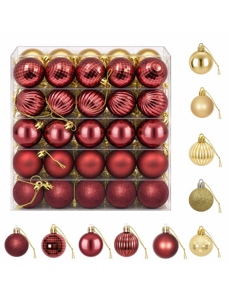 Set di Palline di Natale 100 pz Oro e rosso vino 4 cm