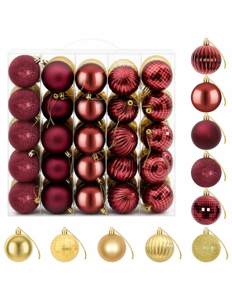 Set di Palline di Natale 75 pz Oro e rosso vino 6 cm