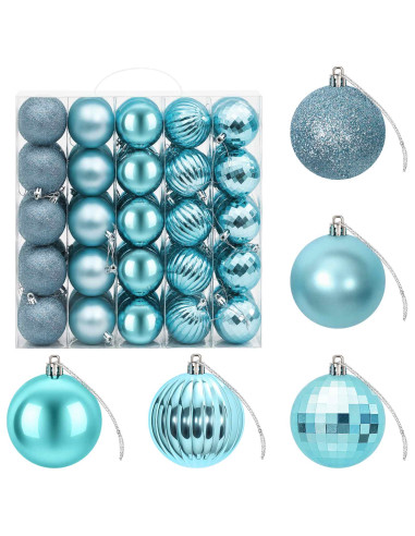 Set di Palline di Natale 75 pz Turchese 6 cm Polistirolo