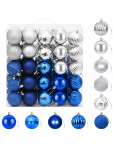 Set di Palline di Natale 75 pz Blu e argento 6 cm Polistirolo