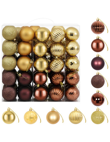 Set di Palline di Natale 75 pz Marrone e oro 6 cm Polistirolo