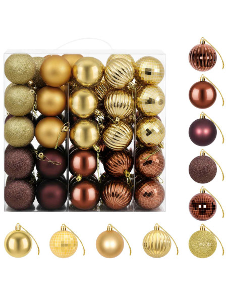 Set di Palline di Natale 75 pz Marrone e oro 6 cm Polistirolo