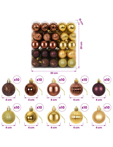 Set di Palline di Natale 100 pz Marrone e oro 4 cm Polistirolo