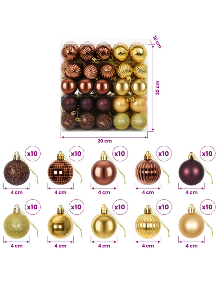 Set di Palline di Natale 100 pz Marrone e oro 4 cm Polistirolo