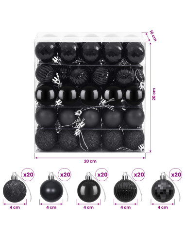 Set di Palline di Natale 100 pz Nero 4 cm Polistirolo