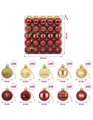 Set di Palline di Natale 100 pz Oro e rosso vino 4 cm