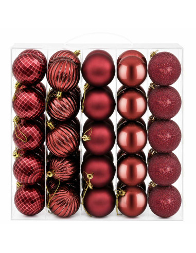 Set di Palline di Natale 75 pz Rosso Vino 6 cm Polistirolo