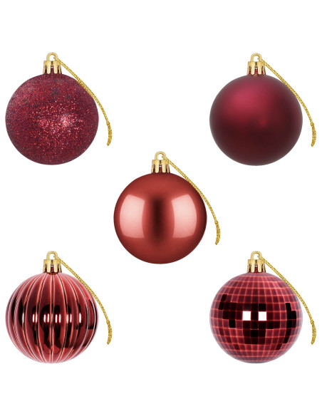 Set di Palline di Natale 75 pz Rosso Vino 6 cm Polistirolo