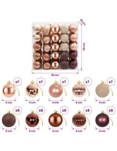 Set di Palline di Natale 75 pz Champagne e marrone 6 cm